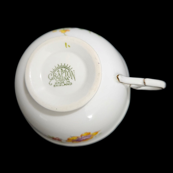 Vintage A.B.J. Grafton China Teacup & Saucer Floral Pink Gold Trim Made England - Picture 8 of 9